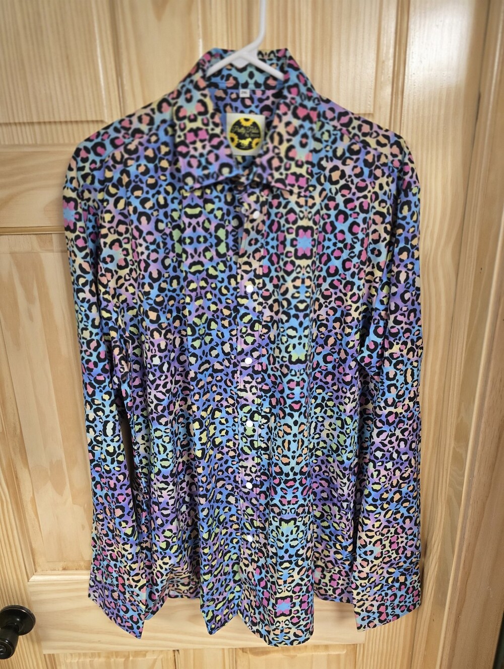 Womens Multicolor Leopard Print Button-Up Shirt